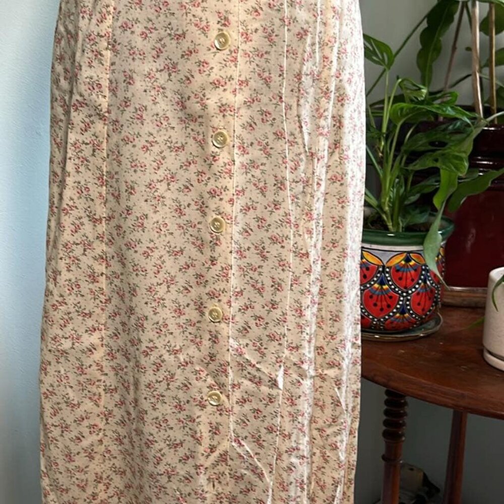 Vintage Inclinations Floral Prairie Style 80s Button Up‎ Skirt Sz M BoHo Hippie